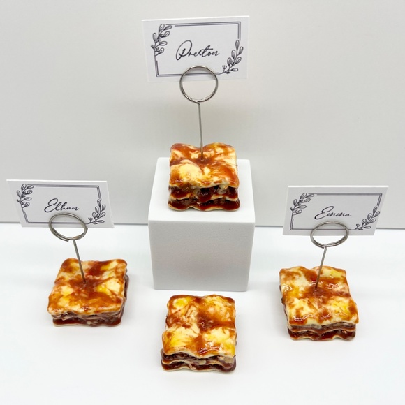 Lasagna Place Card Holders – Set of 4 | Handmade Clay Holiday Table Decor - Picture 11 of 16